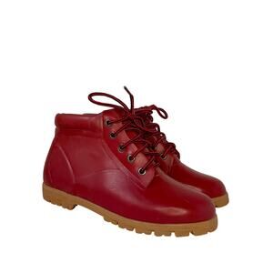 Vintage Lands’ End Red Rubber Waterproof Lace-Up Rain Boot Women’s 8 90s Booties